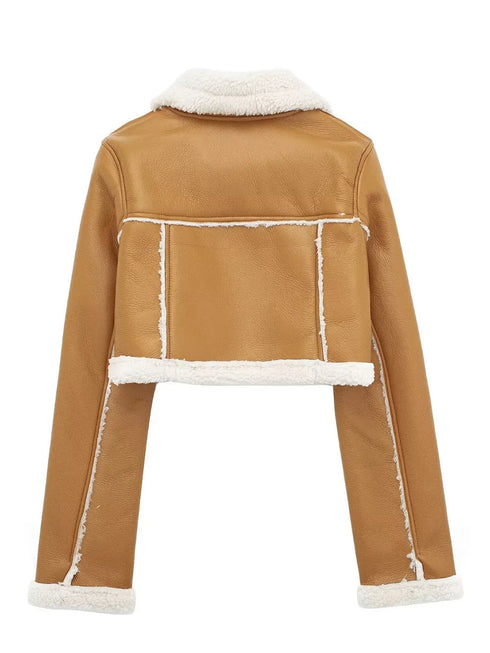 'Josselyn' Faux Fur Cropped Leather Jacket - Celes Fashion